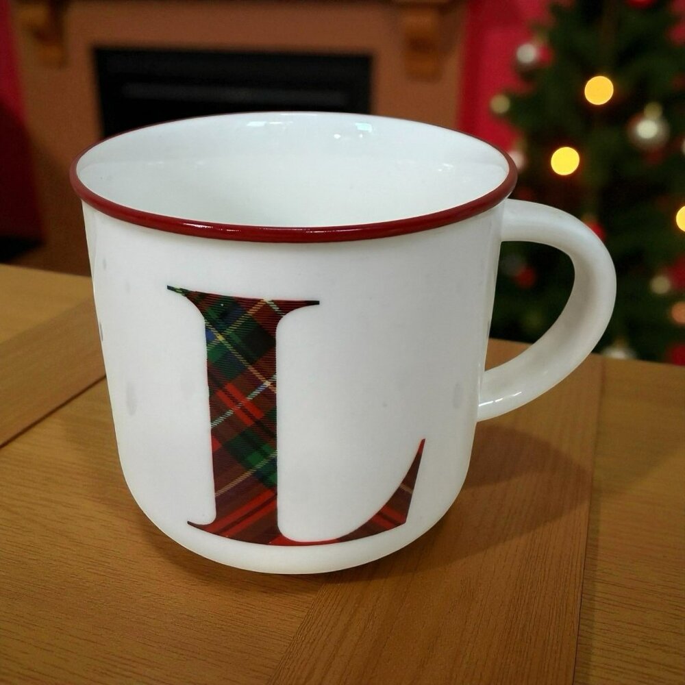 Bee And Willow Christmas Tartan Plaid Letter "L” Initial Monogram Mug 16 oz